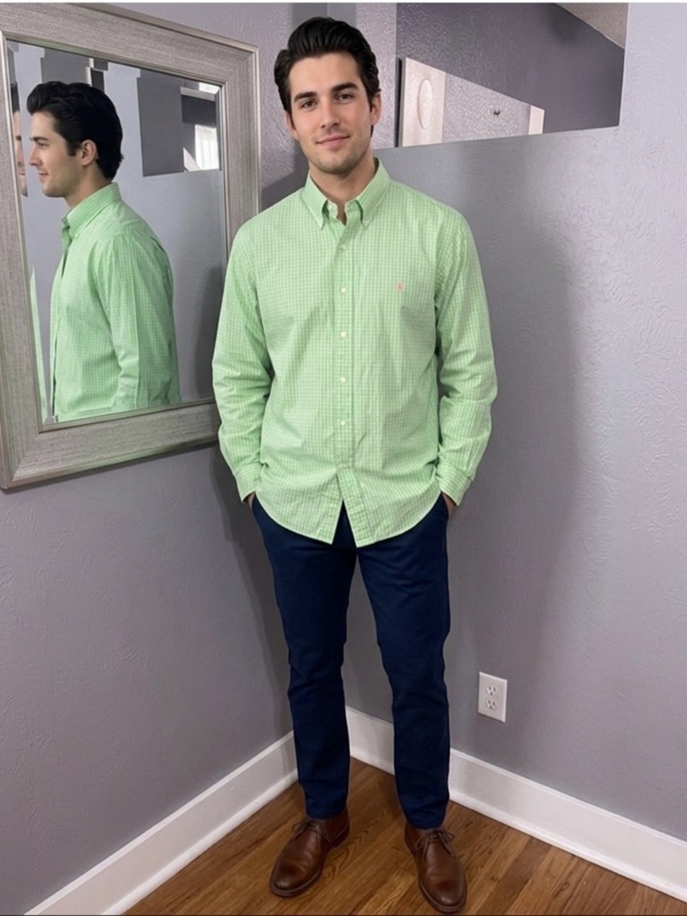 Ralph Lauren Blake Vintage Green Plaid Preppy Button Down Shirt Size XXL.